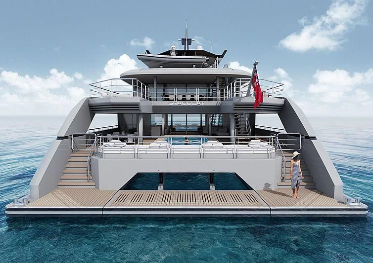 a large white boat in the water aboard SILVERCAT Yacht for Sale