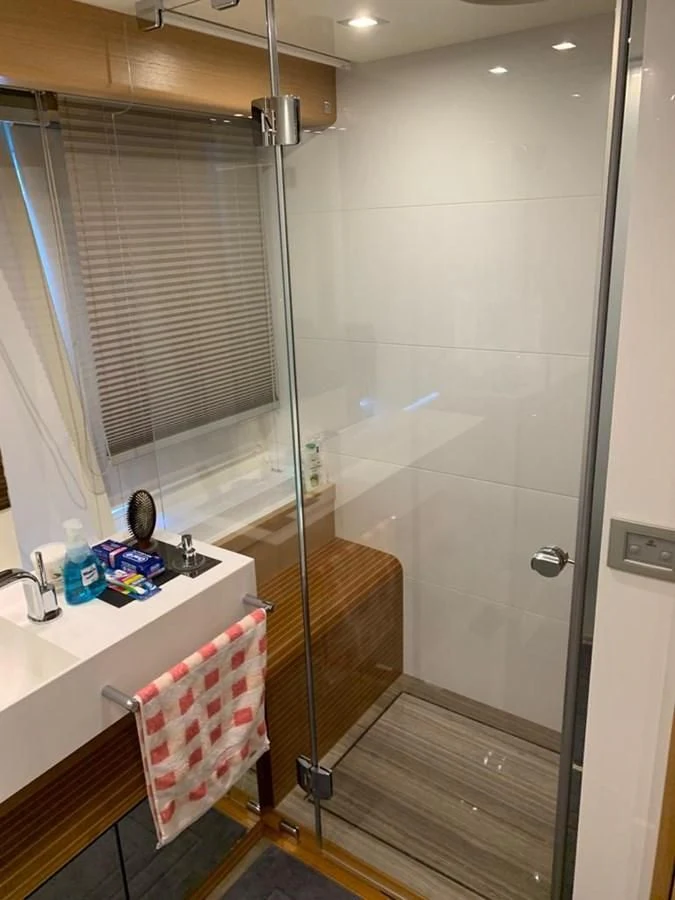a shower unit in a bathroom aboard FERRETTI F800/27 Yacht for Sale