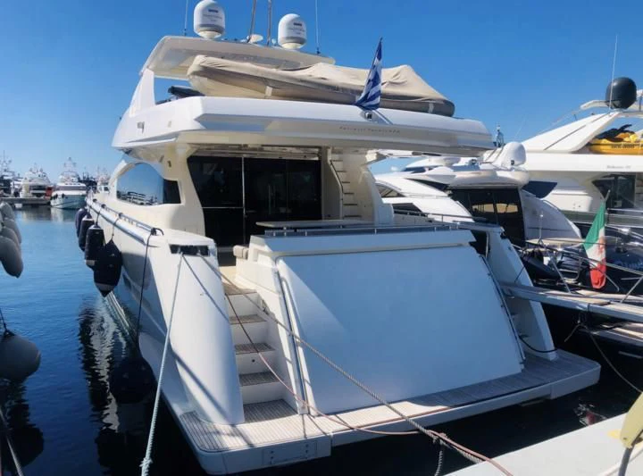 a white yacht in the water aboard FERRETTI F800/27 Yacht for Sale