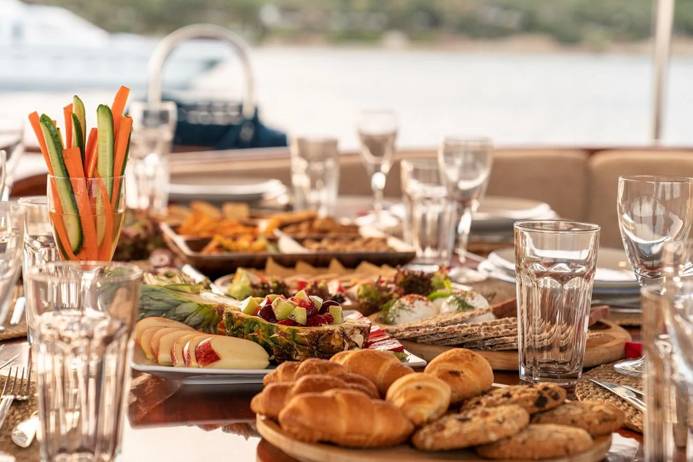 a table full of food aboard L'ORIENT Yacht for Sale