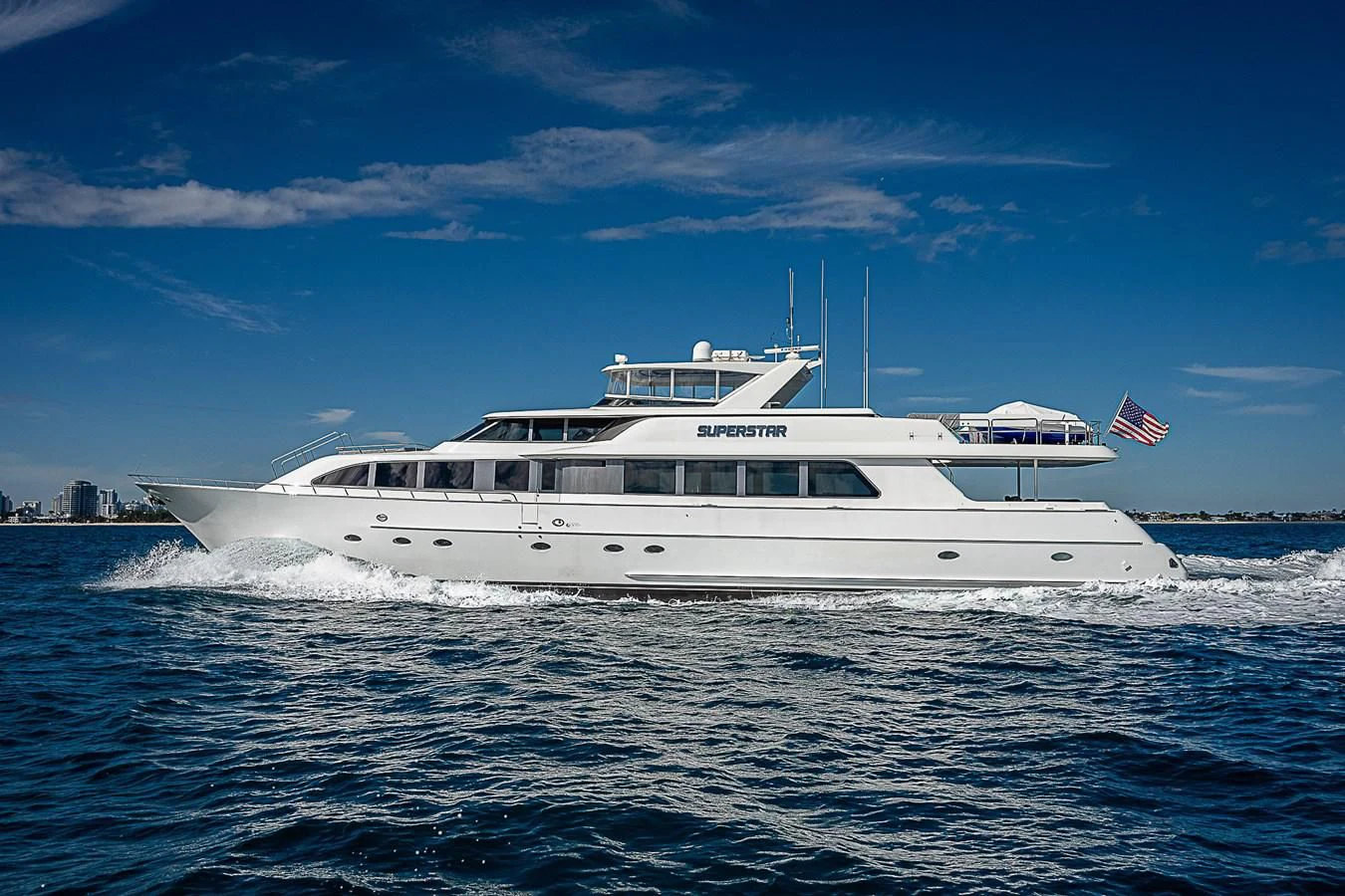 a boat on the water aboard SUPERSTAR Yacht for Charter