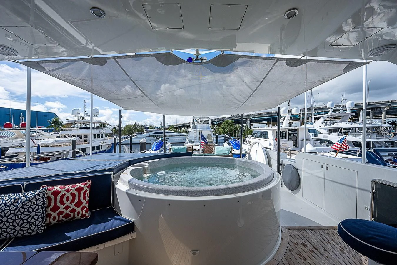 a boat with a large white tub aboard SUPERSTAR Yacht for Charter