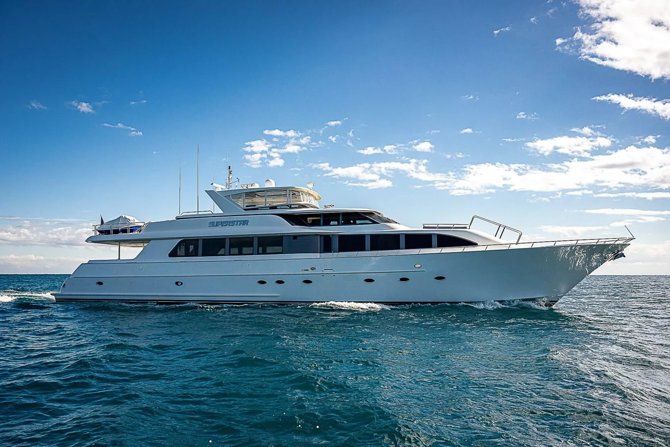 a boat in the water aboard SUPERSTAR Yacht for Charter