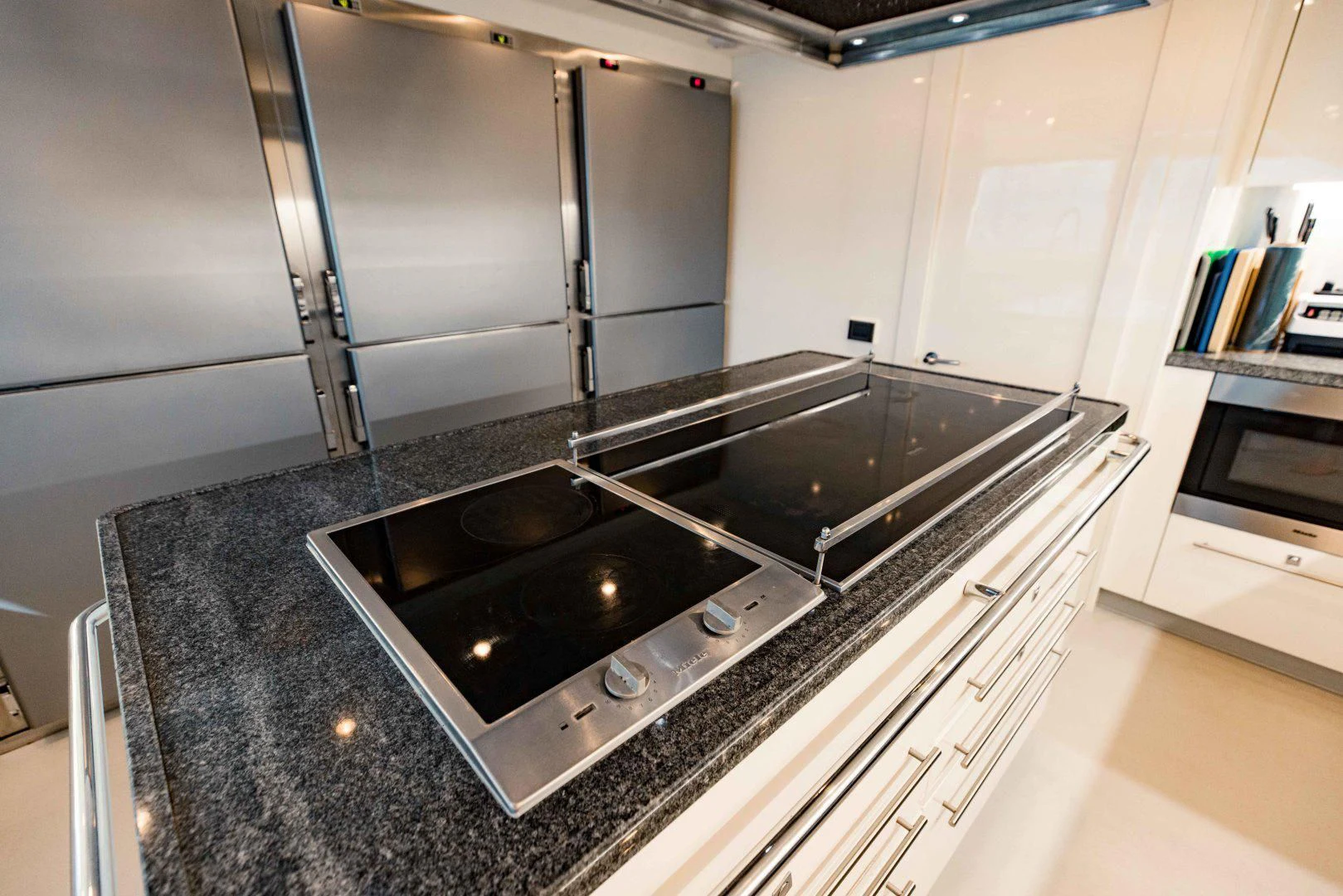 a kitchen with a stainless steel sink aboard TAYRONA Yacht for Sale