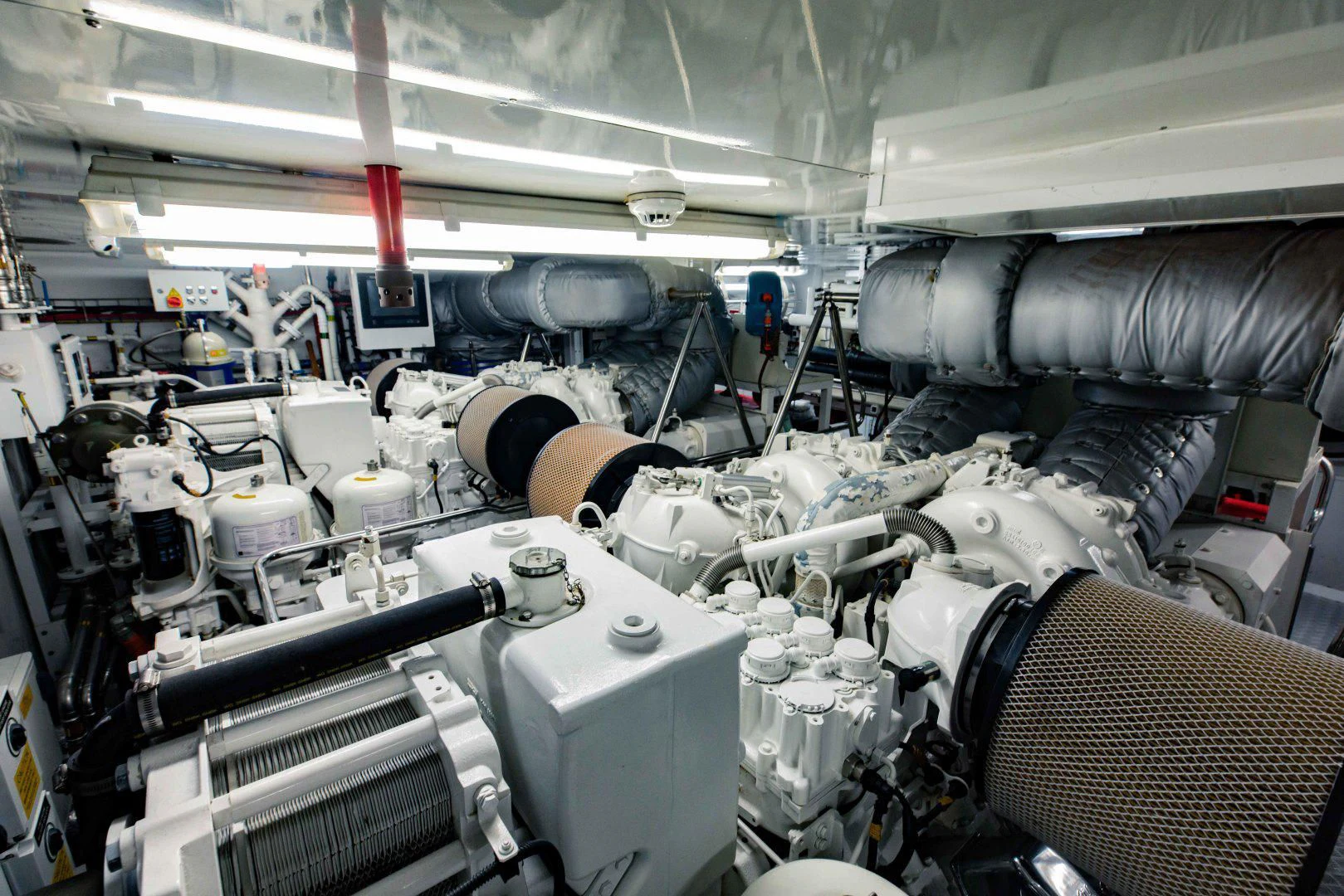 a room with pipes and tubes aboard TAYRONA Yacht for Sale