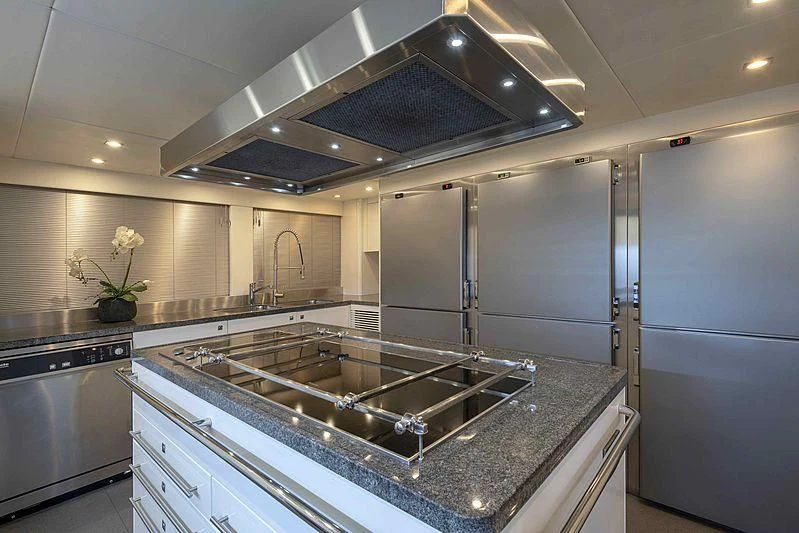 a kitchen with a large sink aboard TAYRONA Yacht for Sale