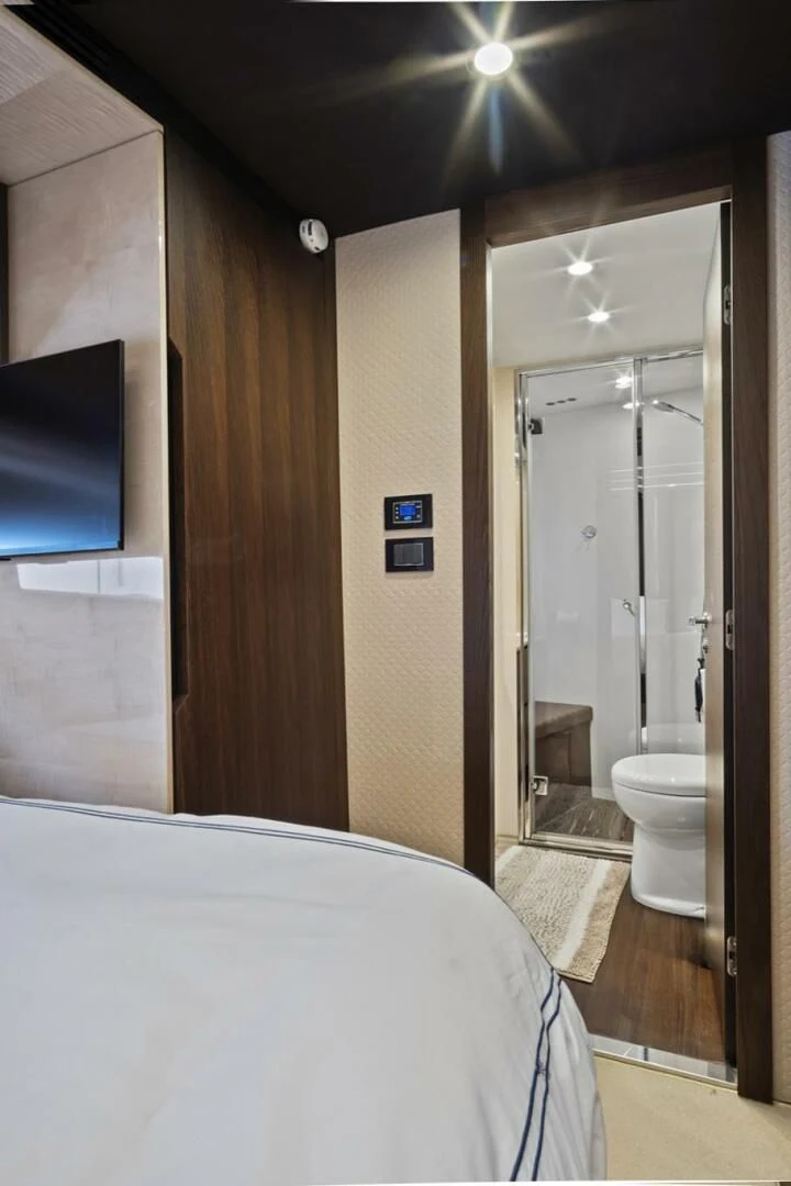 a bathroom with a large mirror aboard GRATITUDE Yacht for Sale