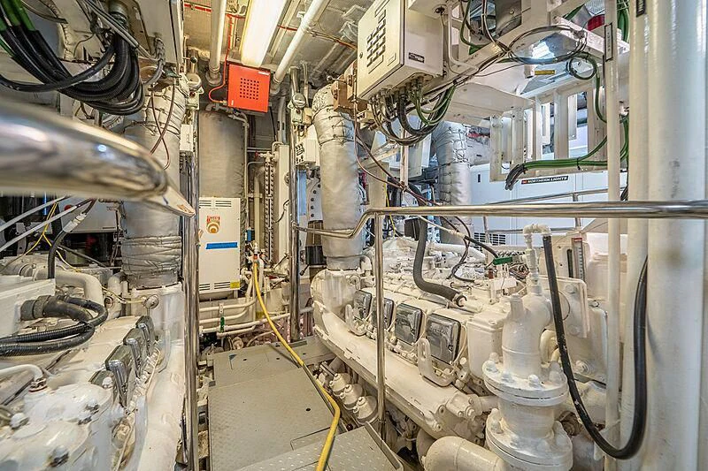 a room with pipes and tubes aboard MAVERICK Yacht for Charter