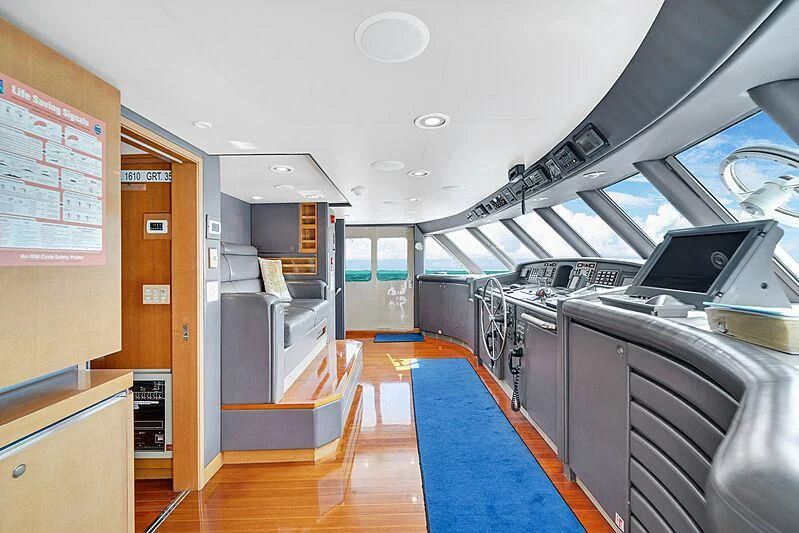 a kitchen with a large island aboard MAVERICK Yacht for Charter
