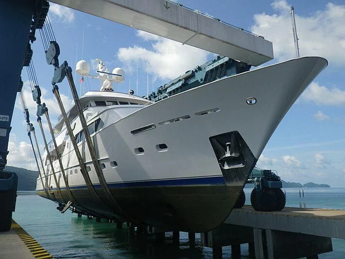 a large white ship aboard MAVERICK Yacht for Charter