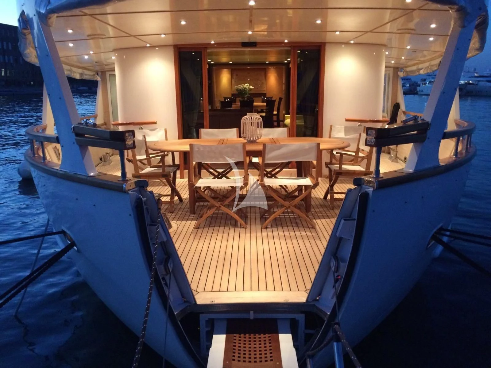 a boat in a large room aboard LA VOGLIA MATTA Yacht for Charter