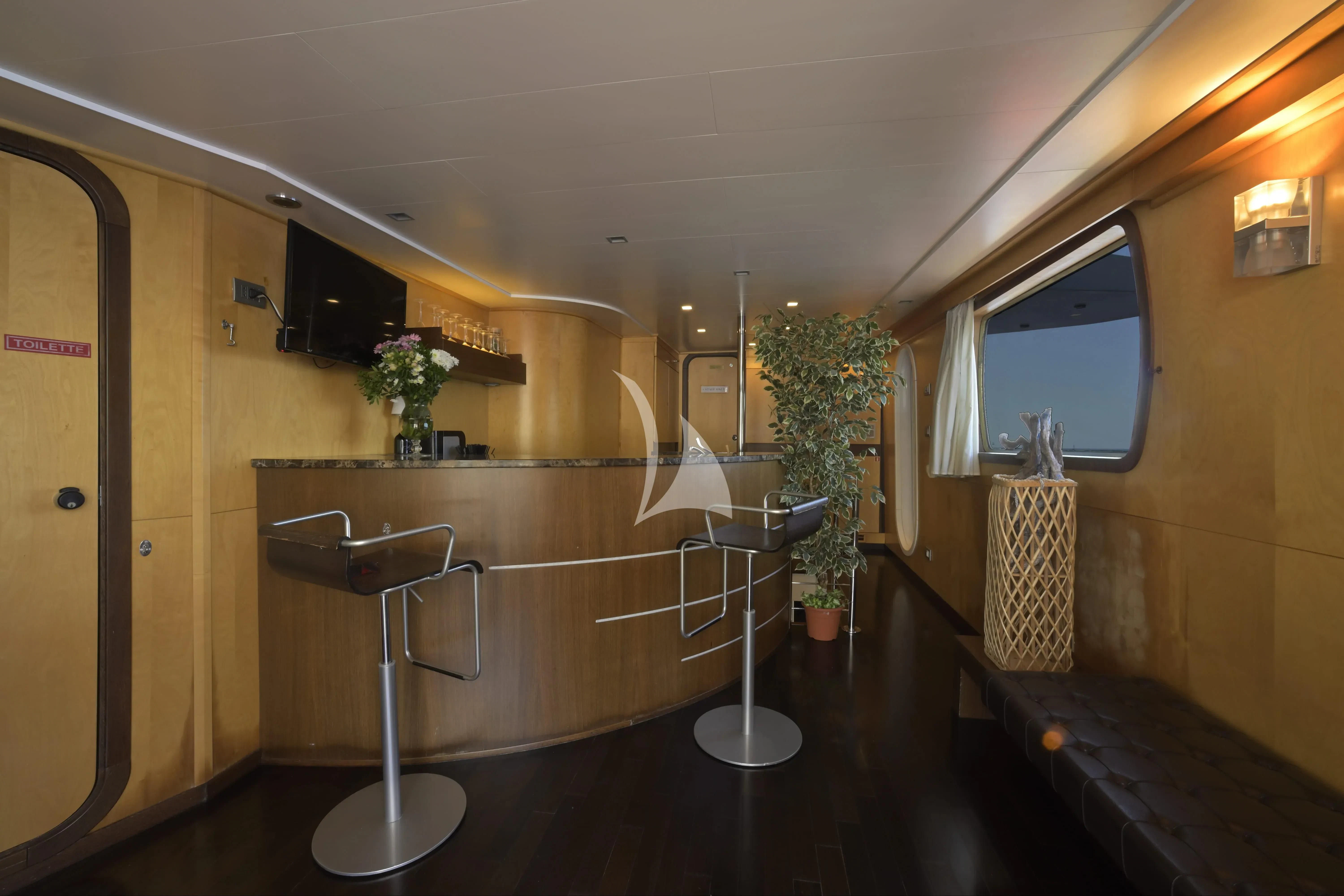 a bathroom with a sink and a mirror aboard LA VOGLIA MATTA Yacht for Charter