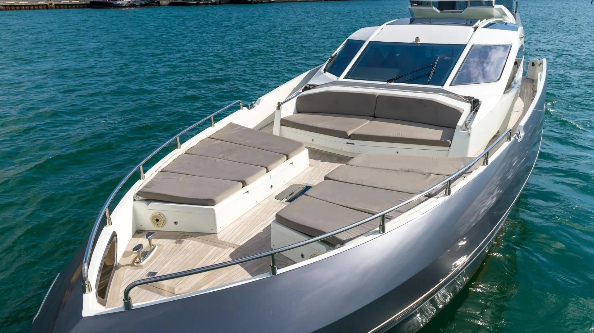 a white boat on the water aboard ADONIS Yacht for Sale