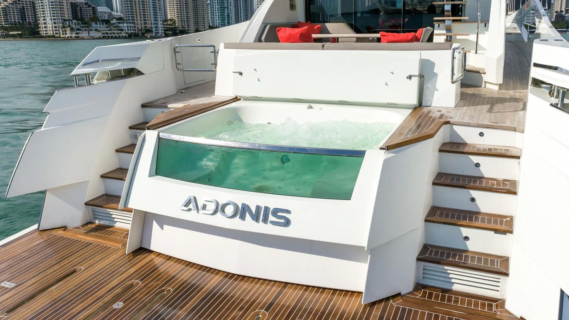 a boat on a deck aboard ADONIS Yacht for Sale