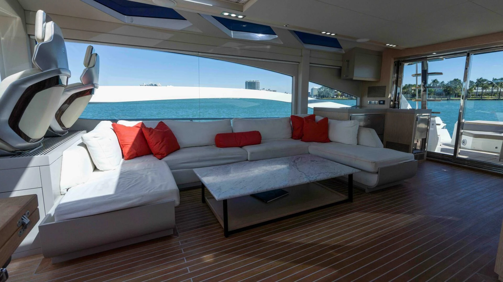 a modern looking living room aboard ADONIS Yacht for Sale