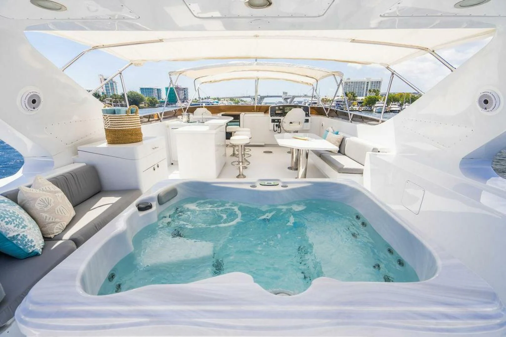 a large white boat with a pool aboard CARPE DIEM Yacht for Charter