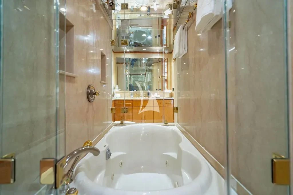 a bathroom with a bathtub aboard CARPE DIEM Yacht for Charter