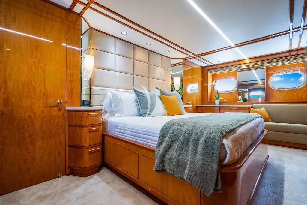 a bed in a room aboard CARPE DIEM Yacht for Charter