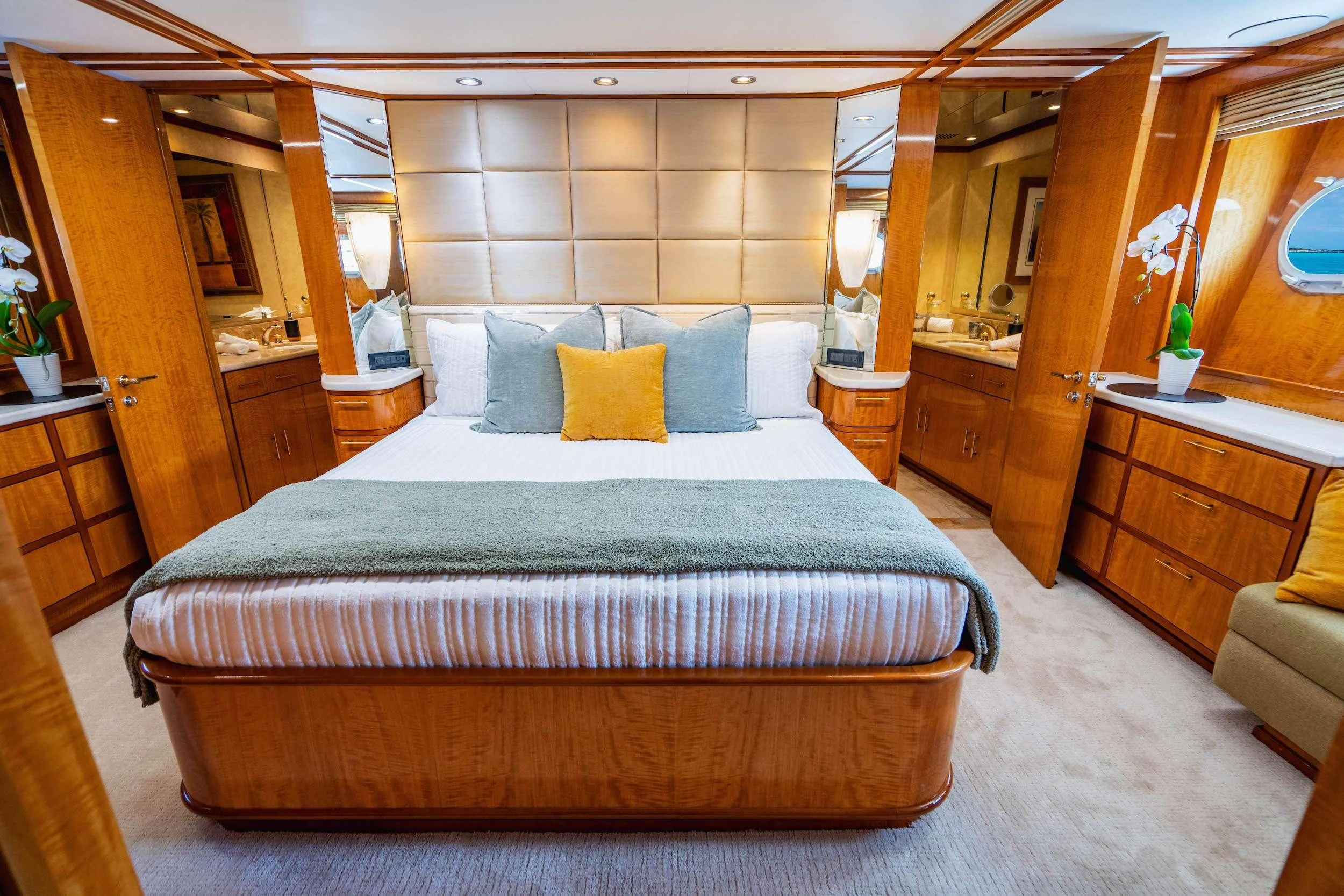 a bed in a room aboard CARPE DIEM Yacht for Charter