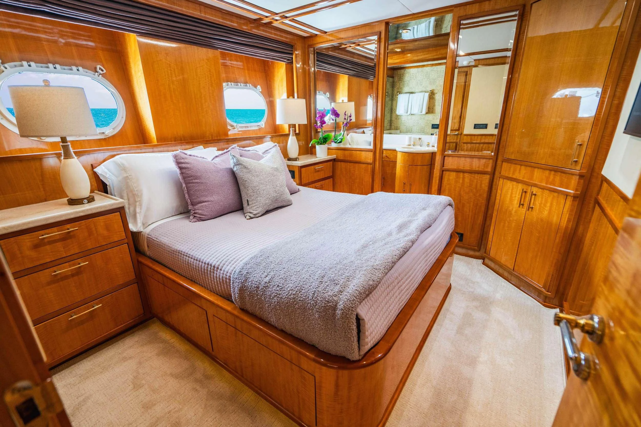 a bed in a room aboard CARPE DIEM Yacht for Charter