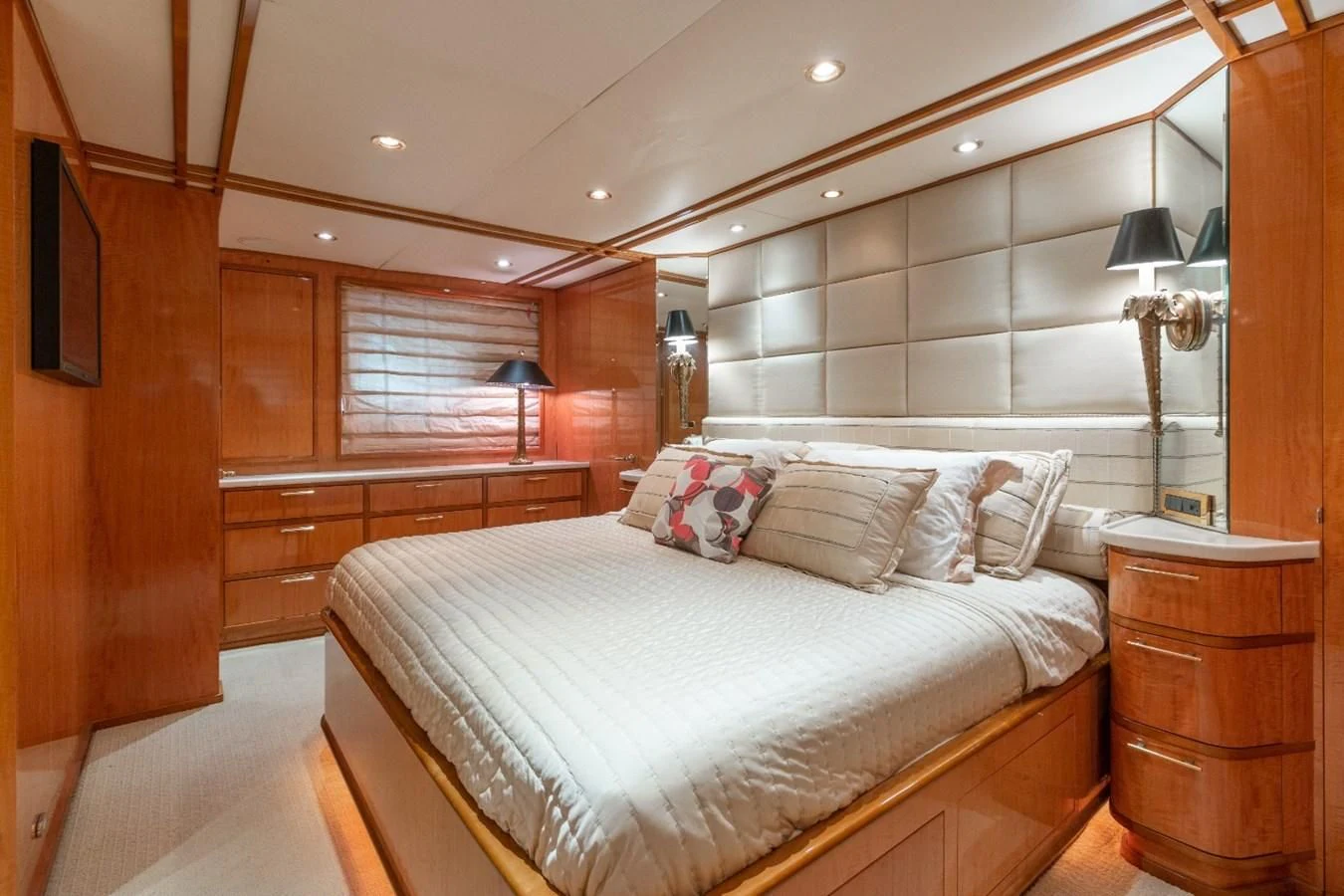 a large bed in a cabin aboard CARPE DIEM Yacht for Charter