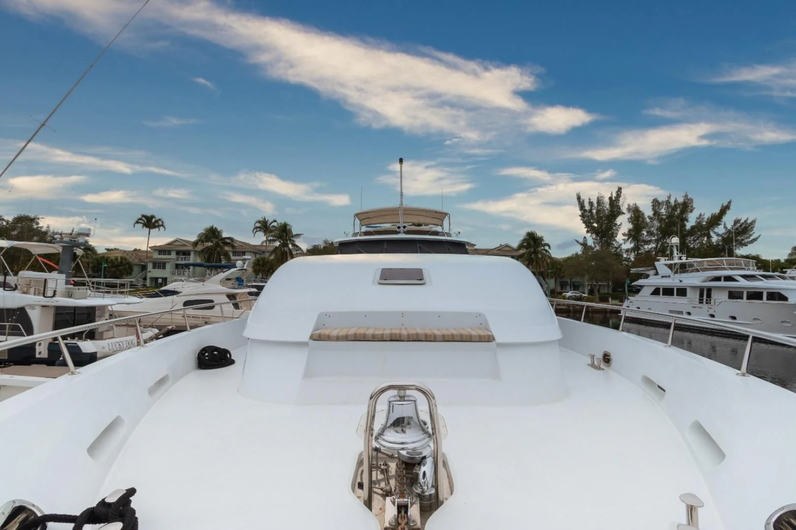 a white boat with a white roof aboard CARPE DIEM Yacht for Charter