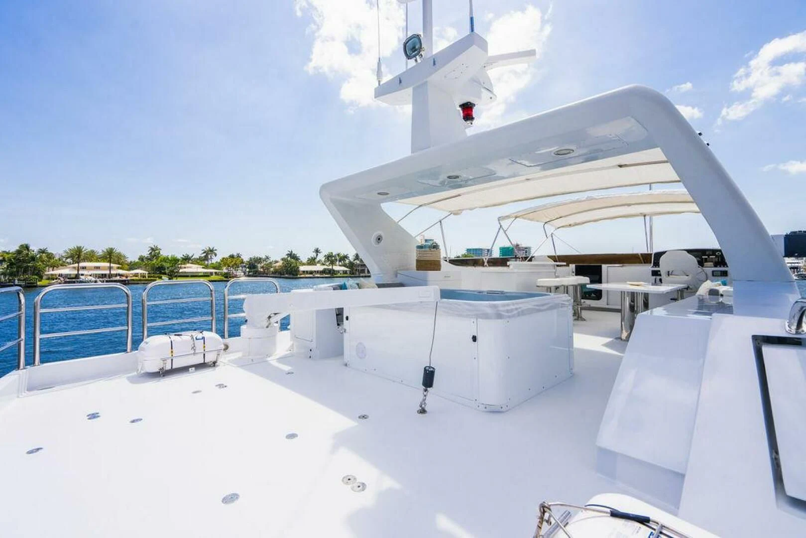 a white satellite dish on a white roof aboard CARPE DIEM Yacht for Charter
