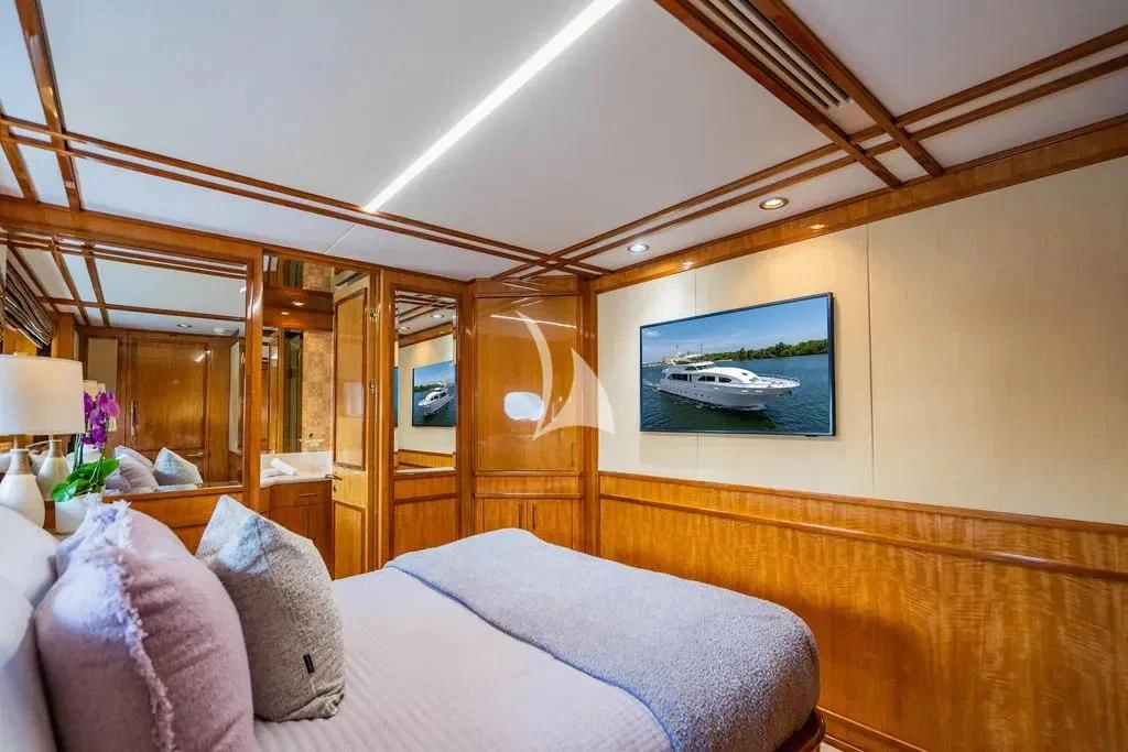 a bed in a room aboard CARPE DIEM Yacht for Charter