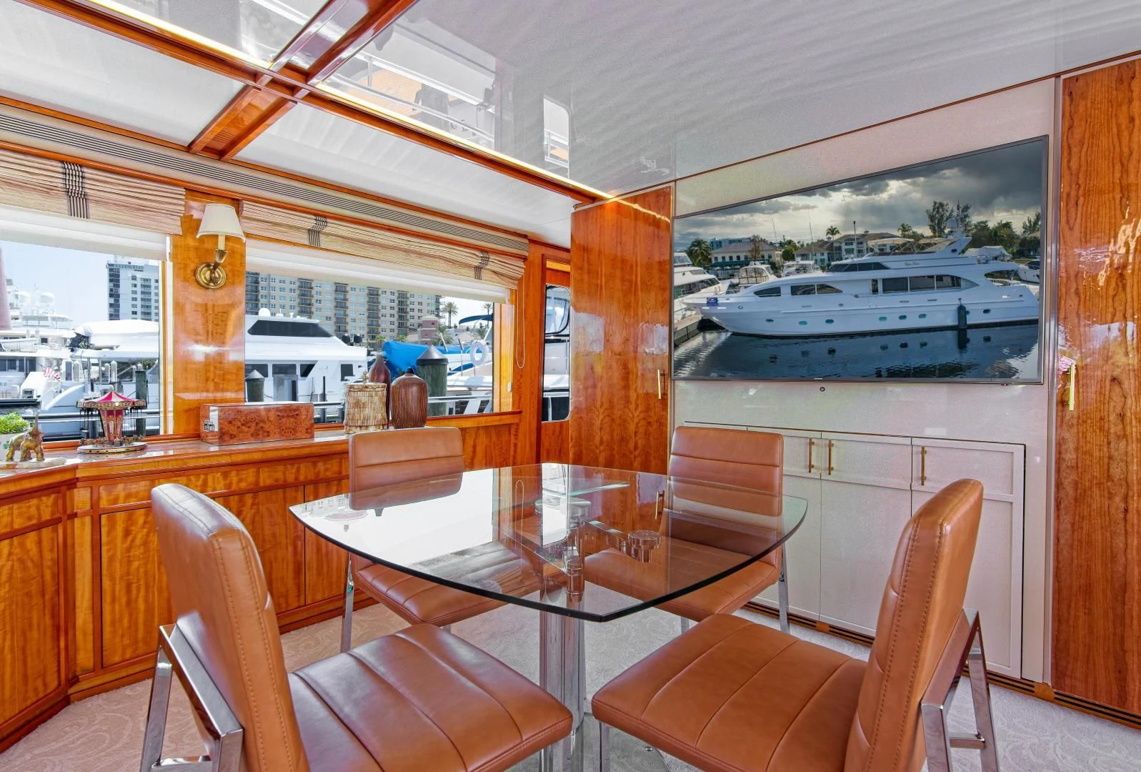 a dining table in a room aboard CARPE DIEM Yacht for Charter