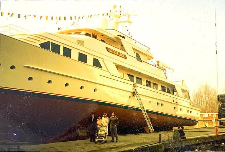 a large ship docked aboard ALAIA Yacht for Sale