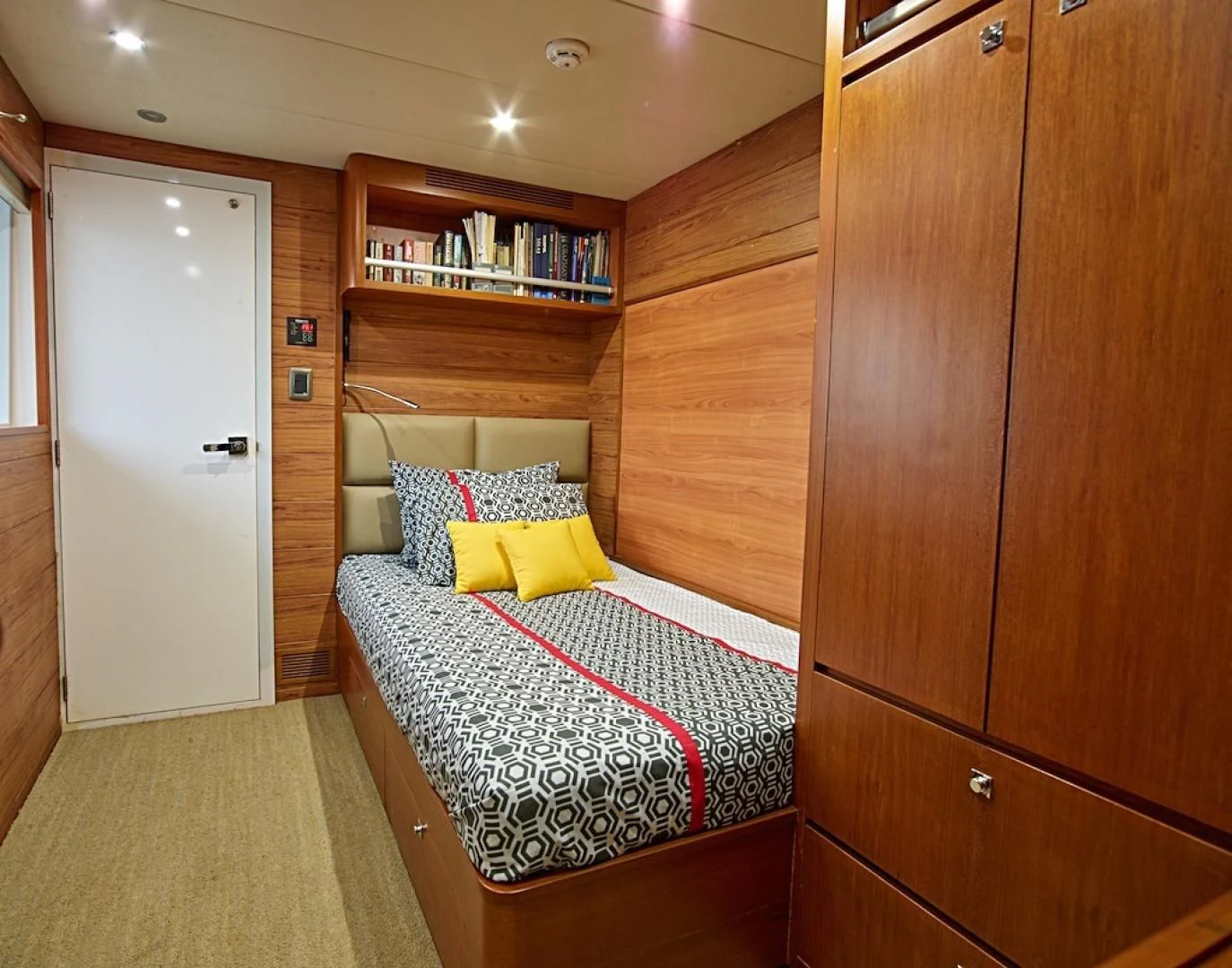 a bed in a room aboard ALAIA Yacht for Sale