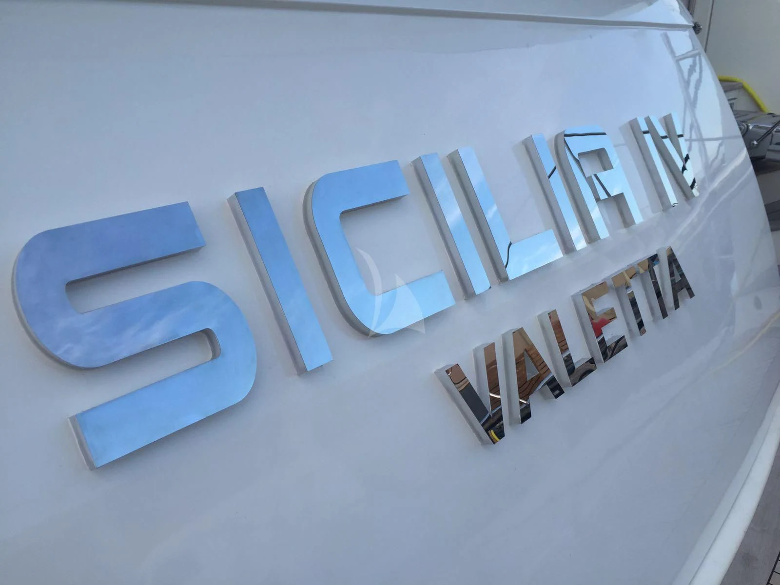 a white rectangular object with a blue object on it aboard SICILIA IV Yacht for Sale