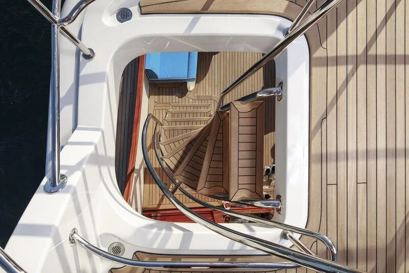 a large metal object with a red stripe aboard ALECTO Yacht for Sale