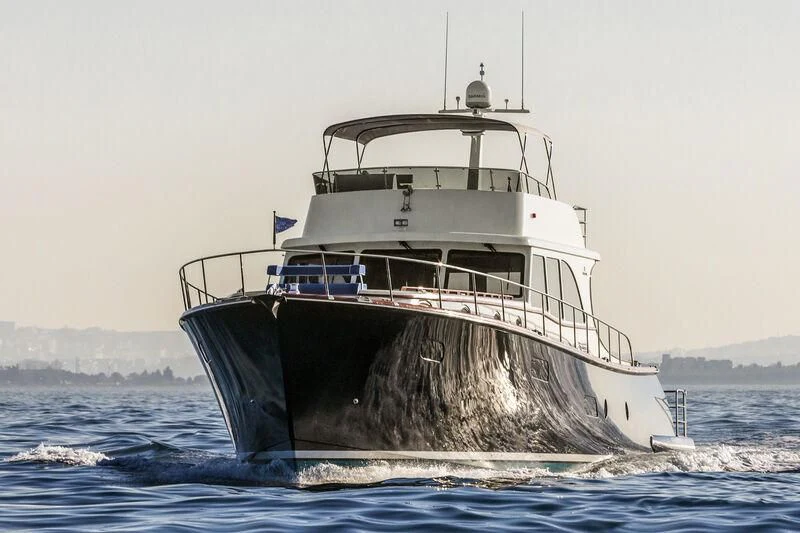 a large ship in the water aboard ALECTO Yacht for Sale