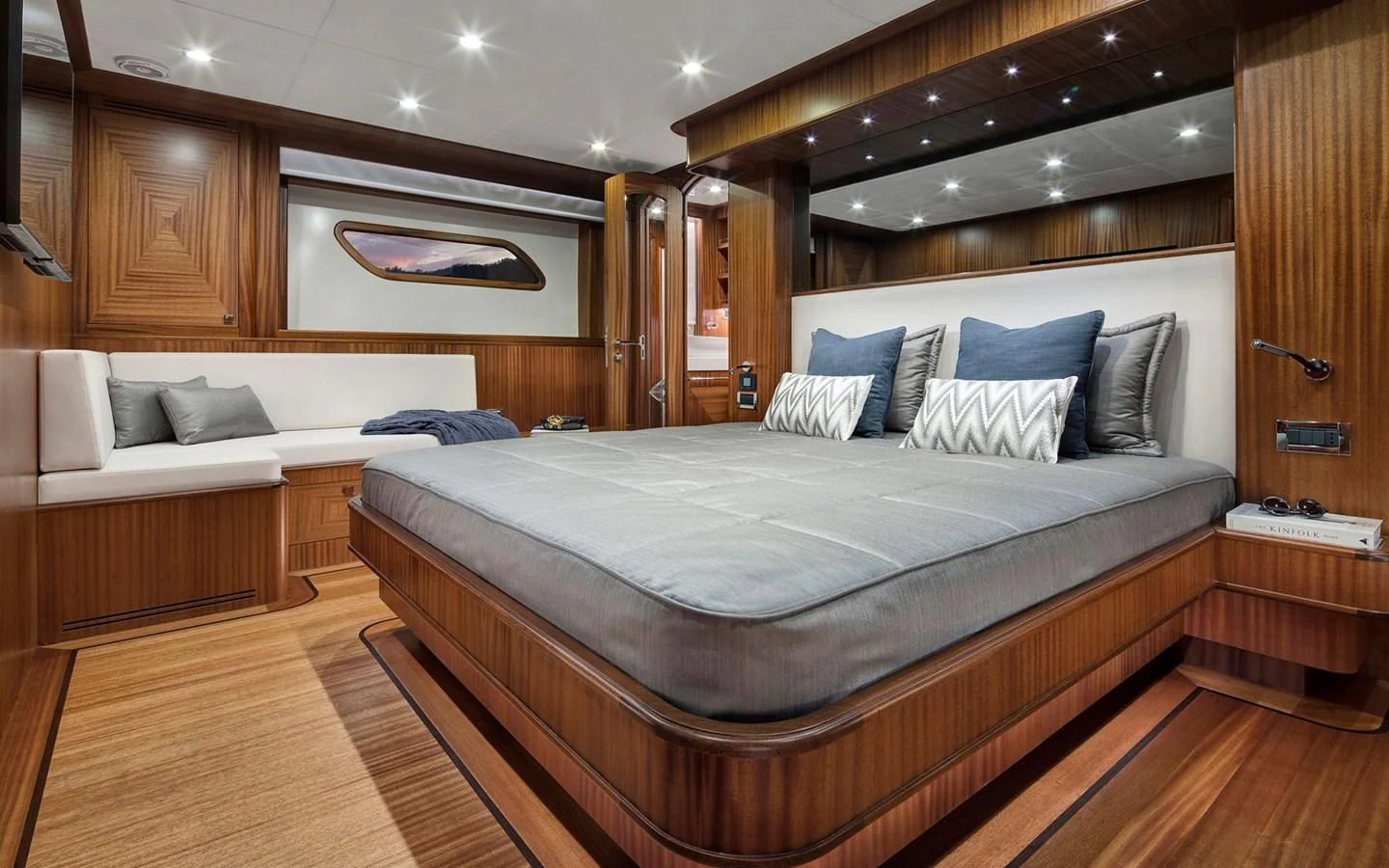 a bed in a room aboard ALECTO Yacht for Sale