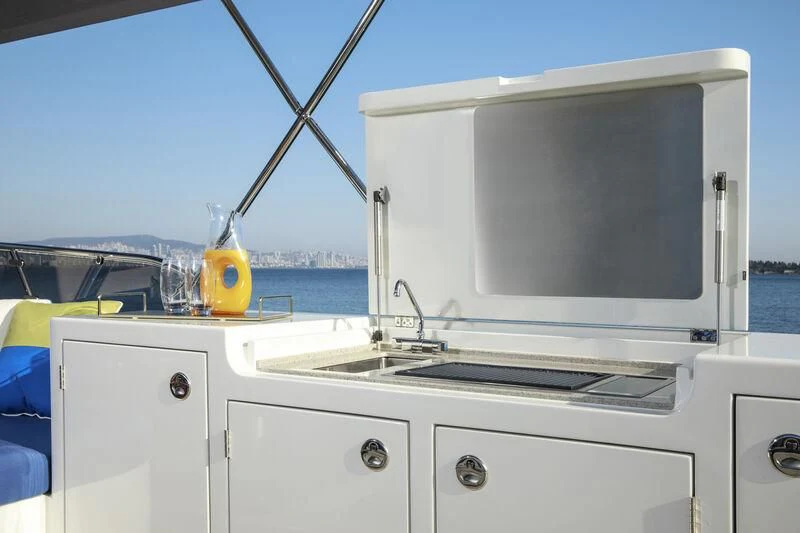 a microwave oven on a counter aboard ALECTO Yacht for Sale