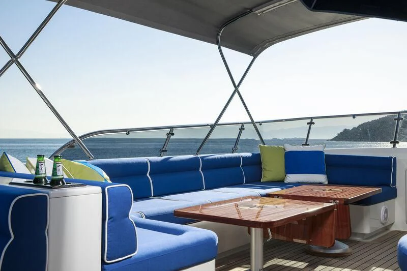 a boat with pillows on the deck aboard ALECTO Yacht for Sale