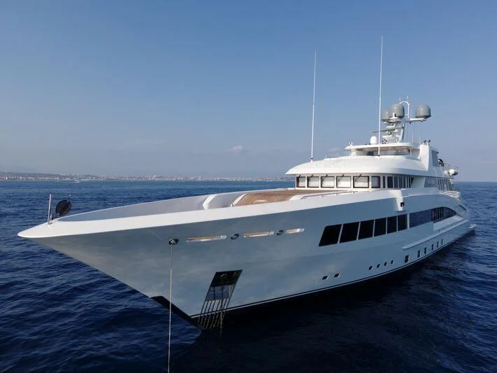 a large white boat in the water aboard ROCK.IT Yacht for Charter