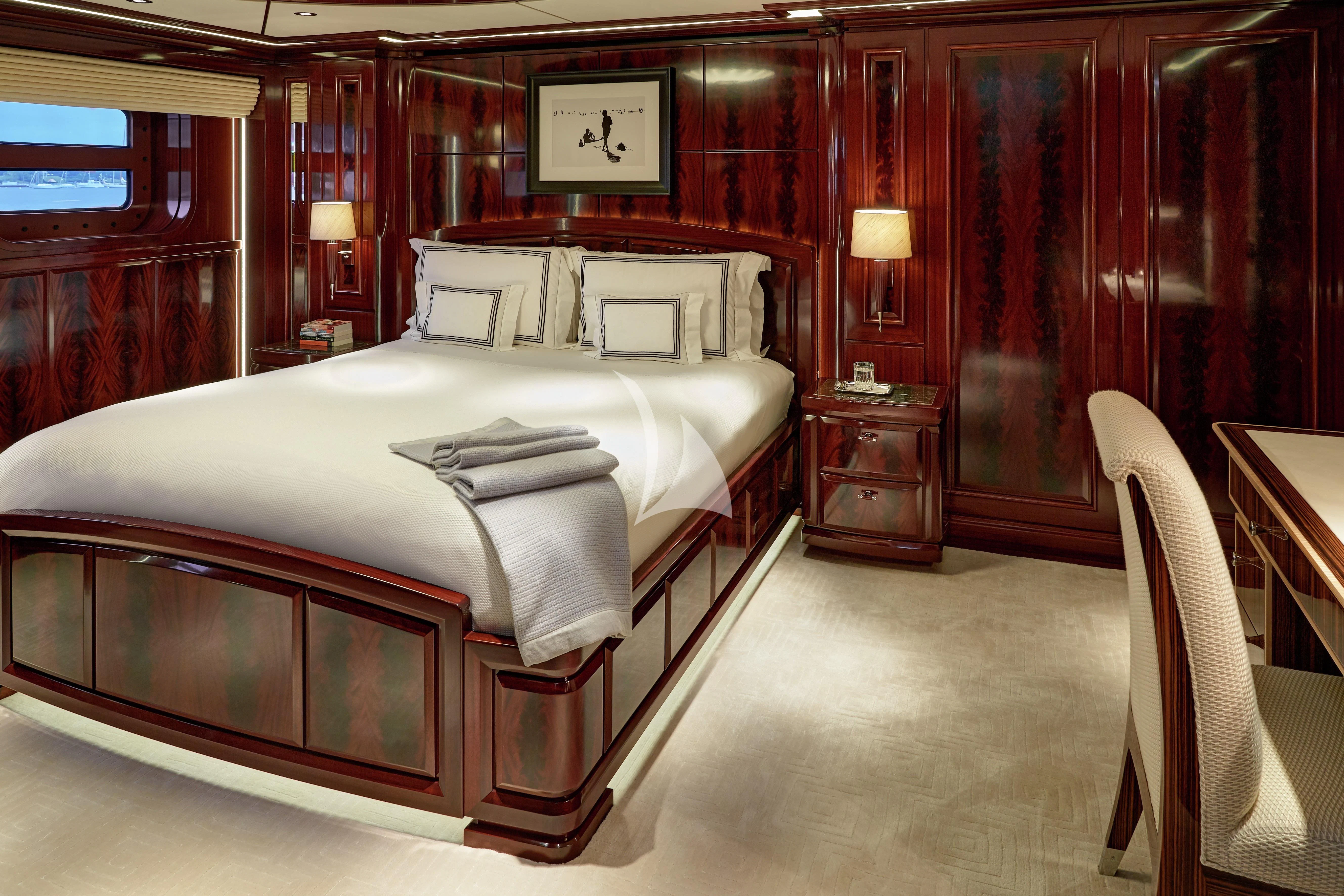 a bed in a room aboard ROCK.IT Yacht for Charter