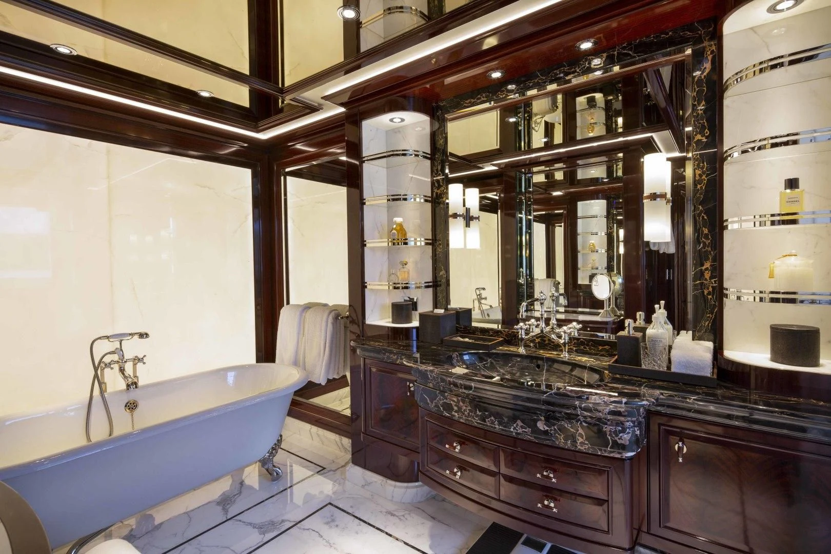 a bathroom with a large tub aboard ROCK.IT Yacht for Charter