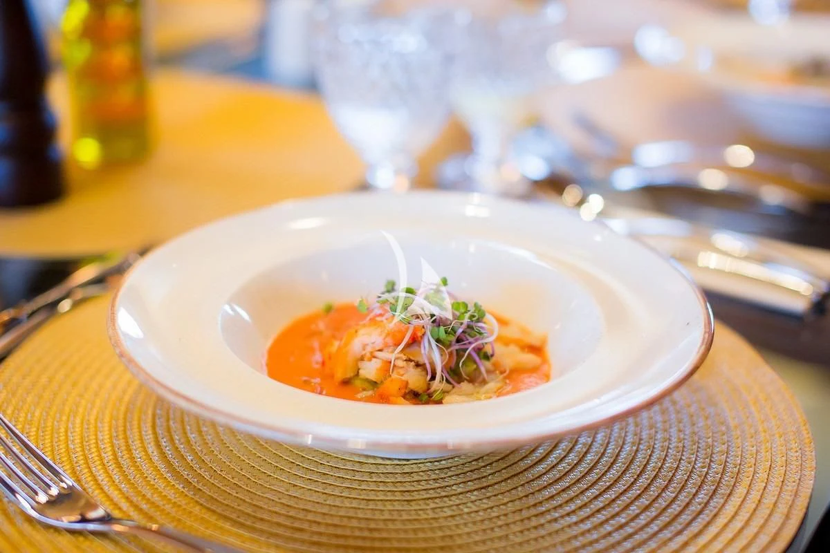 a bowl of soup aboard LADY RINA Yacht for Sale