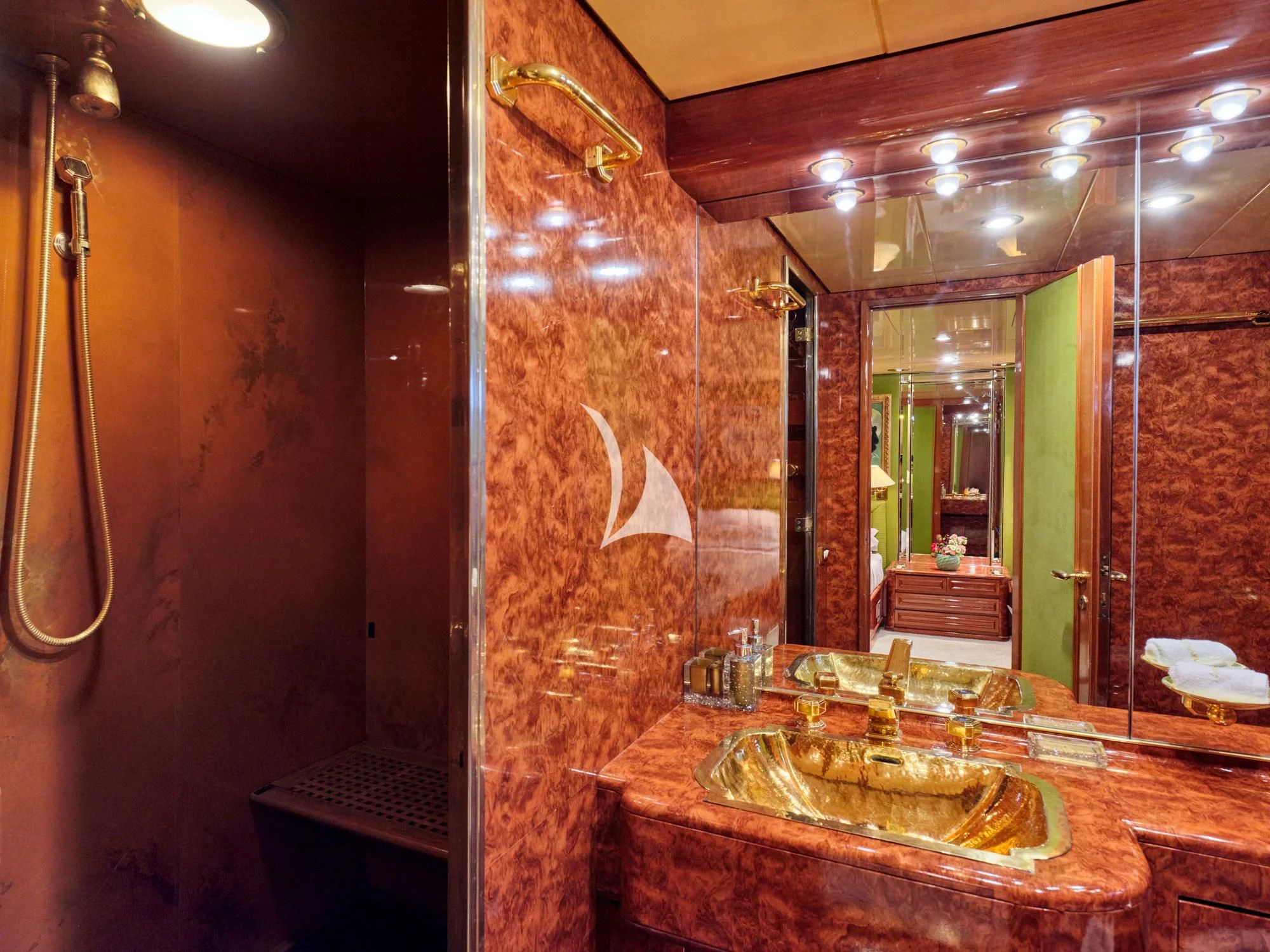 a bathroom with a large countertop aboard LADY RINA Yacht for Sale