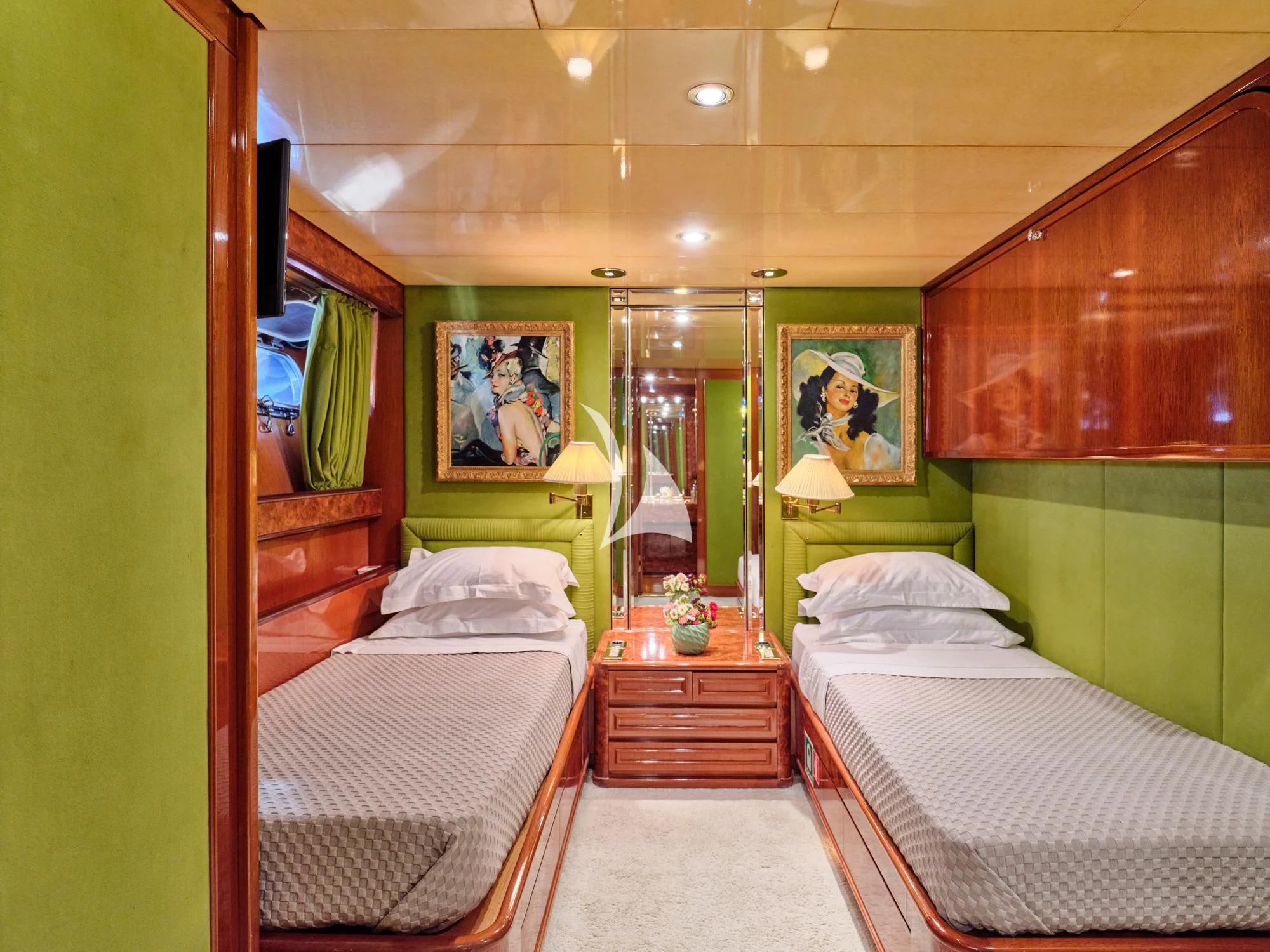 a room with two beds aboard LADY RINA Yacht for Sale
