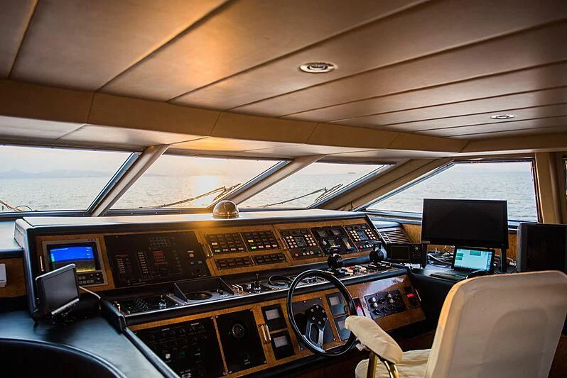 inside of a vehicle with a large speaker and a large window aboard LADY RINA Yacht for Sale