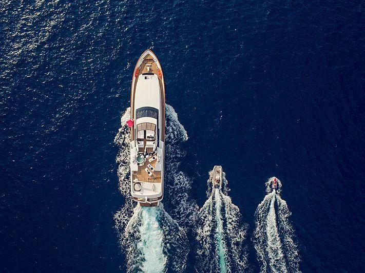 a space shuttle flying over a group of people aboard LADY RINA Yacht for Sale