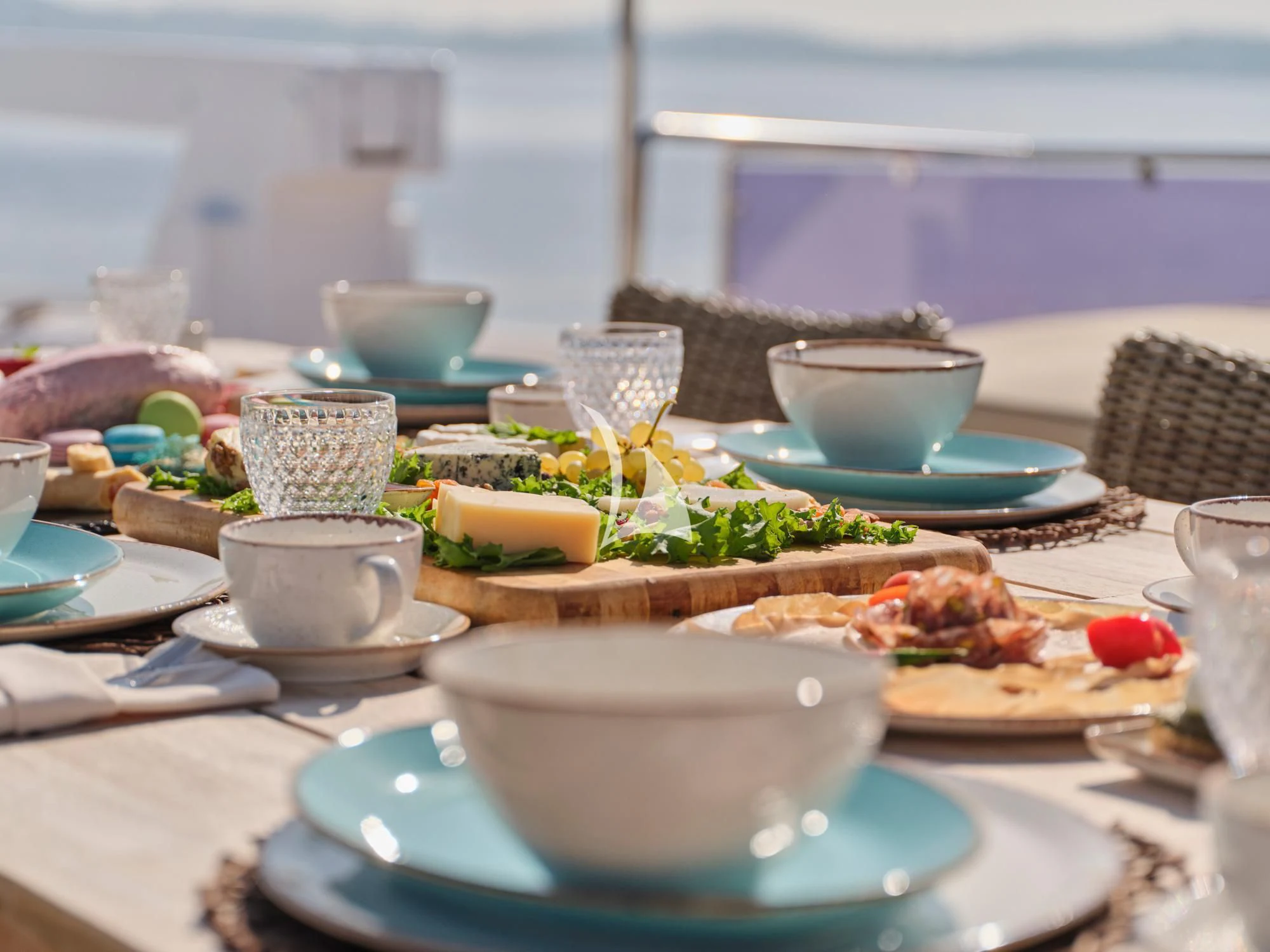 a table with food on it aboard LADY RINA Yacht for Sale