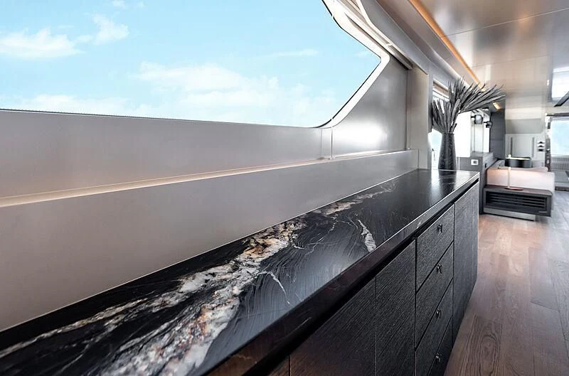 a large room with a large window aboard TUBABU Yacht for Sale
