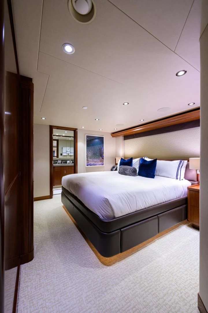 a bed in a room aboard LADY JJ Yacht for Charter