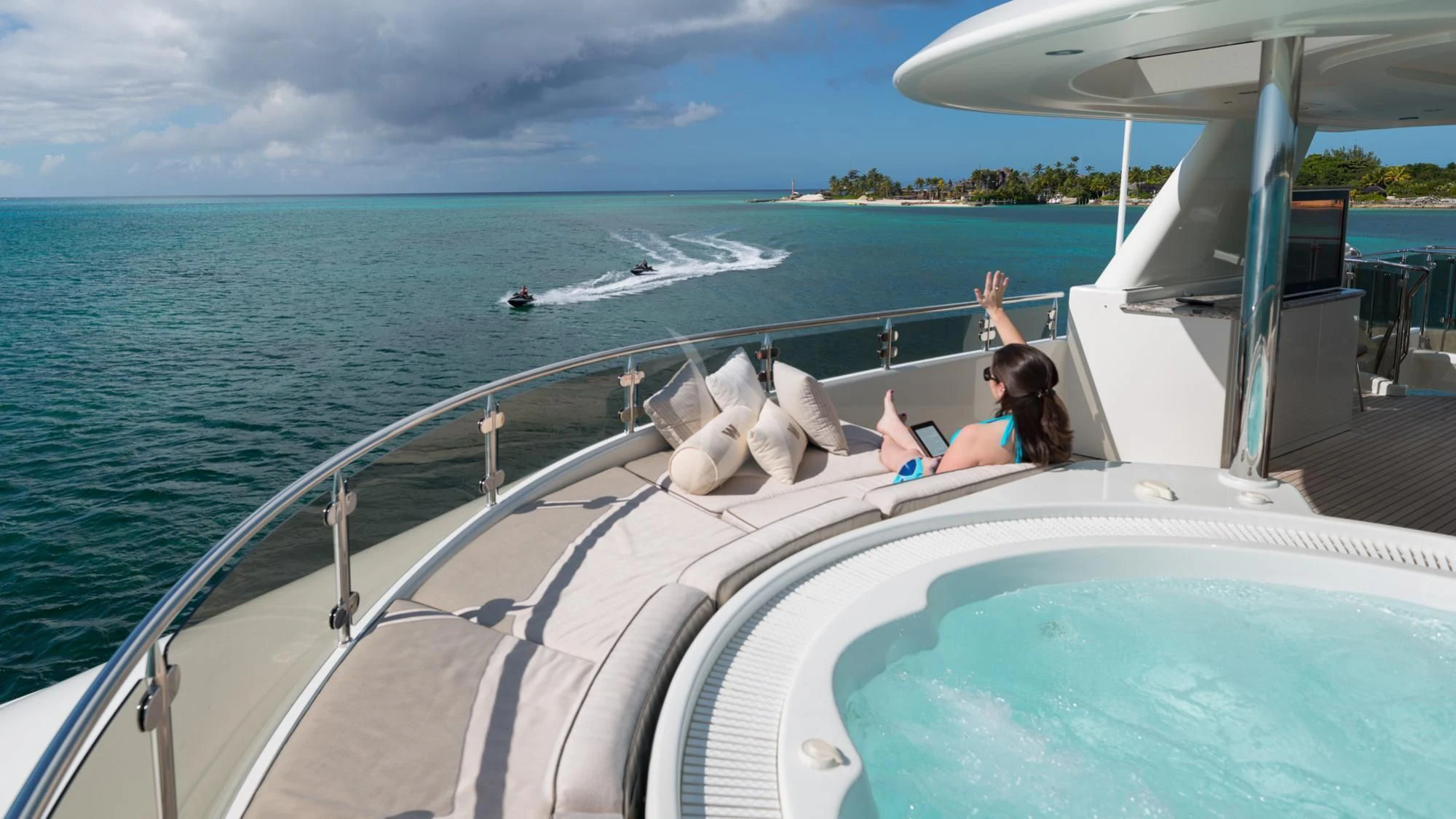 a person on a boat aboard LADY JJ Yacht for Charter