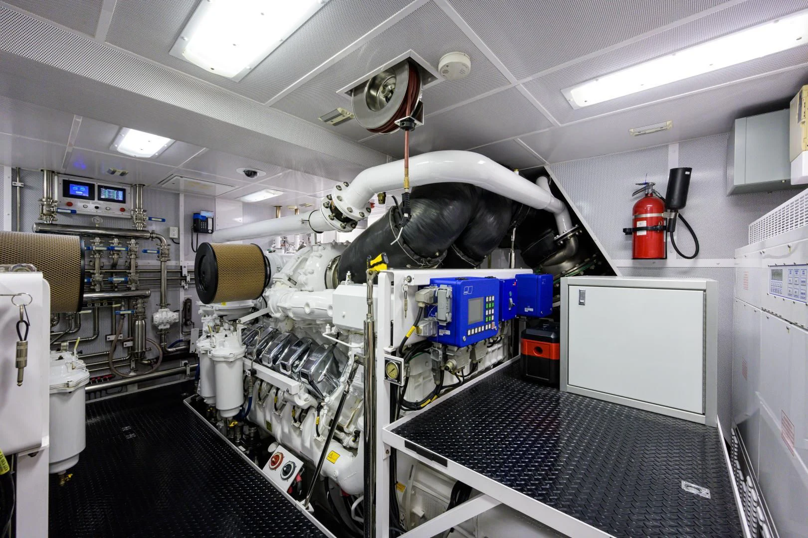 a large industrial machine aboard LADY JJ Yacht for Charter